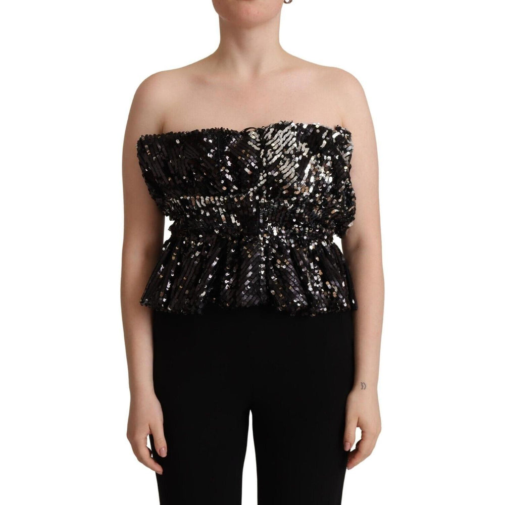 Aniye By Black Sequined Polyester Strapless Cocktail Blouse Top TSH7635 - 42
