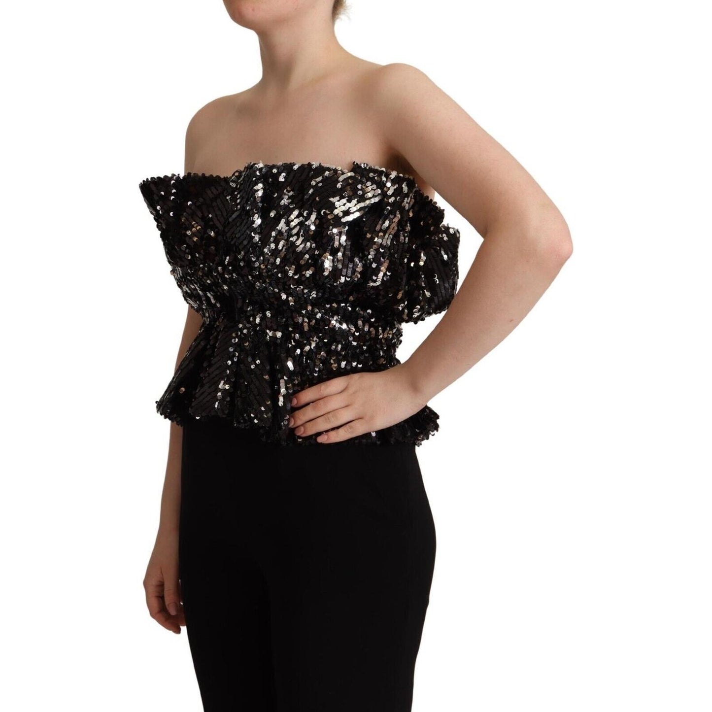 Aniye By Black Sequined Polyester Strapless Cocktail Blouse Top TSH7635 - 42