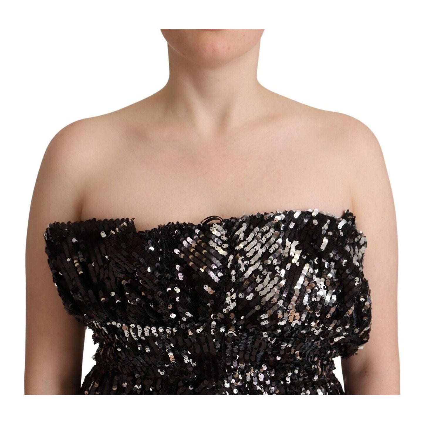Aniye By Black Sequined Polyester Strapless Cocktail Blouse Top TSH7635 - 42