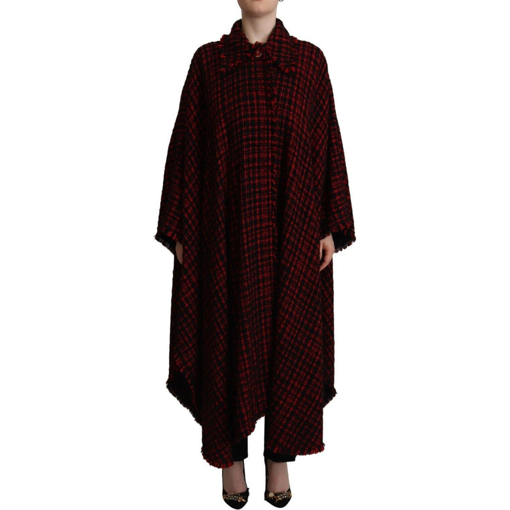 Dolce & Gabbana Black Red Cotton Checkered Over Coat Jacket KOS1933 - 40