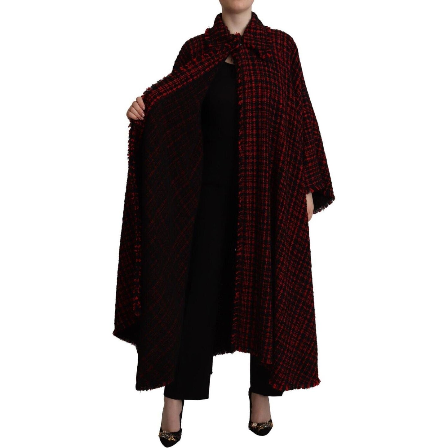 Dolce & Gabbana Black Red Cotton Checkered Over Coat Jacket KOS1933 - 40