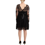 Aniye By Black Floral Lace Cotton Long Sleeves V-neck Shift Dress DR28361 - 44