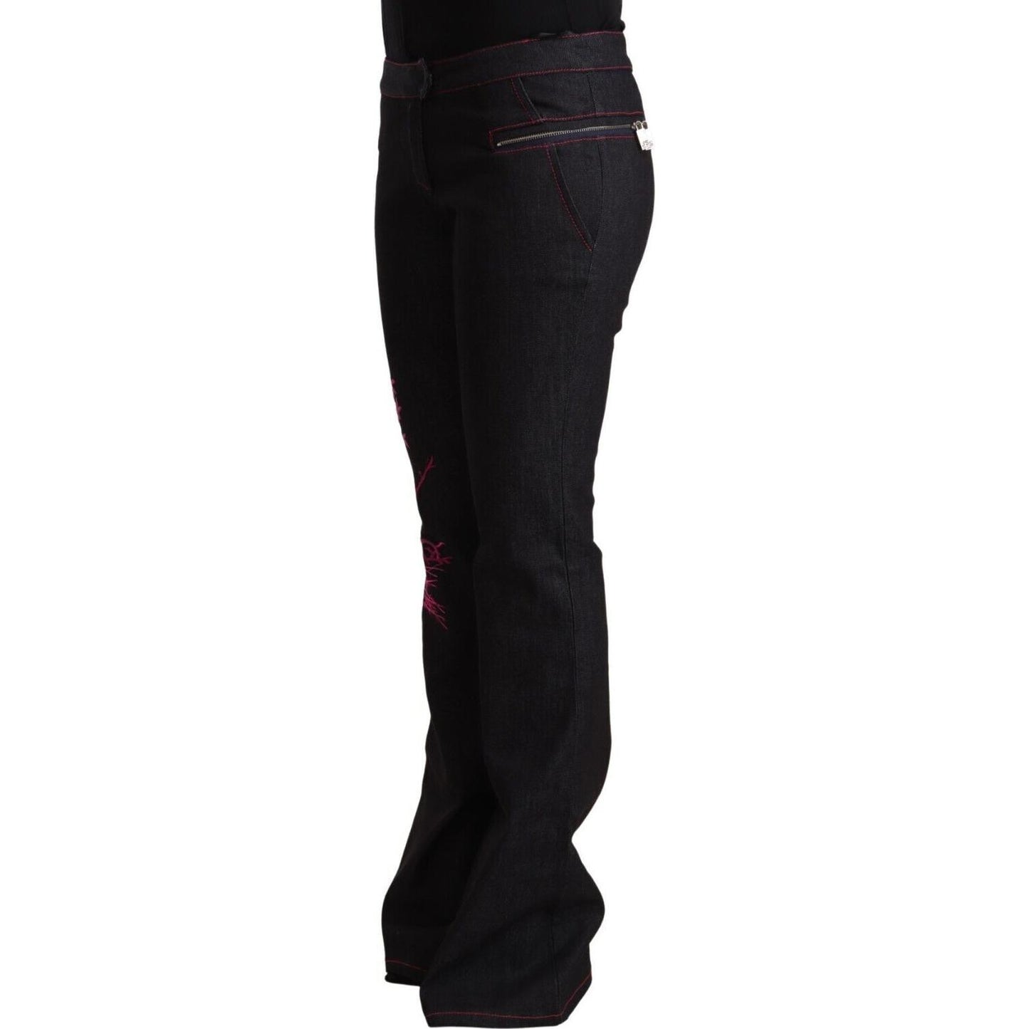 Exte Chic Mid Waist Flared Black Denim Jeans Exte Black