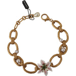 Dolce & Gabbana Gold White Lily Floral Chain Statement Necklace