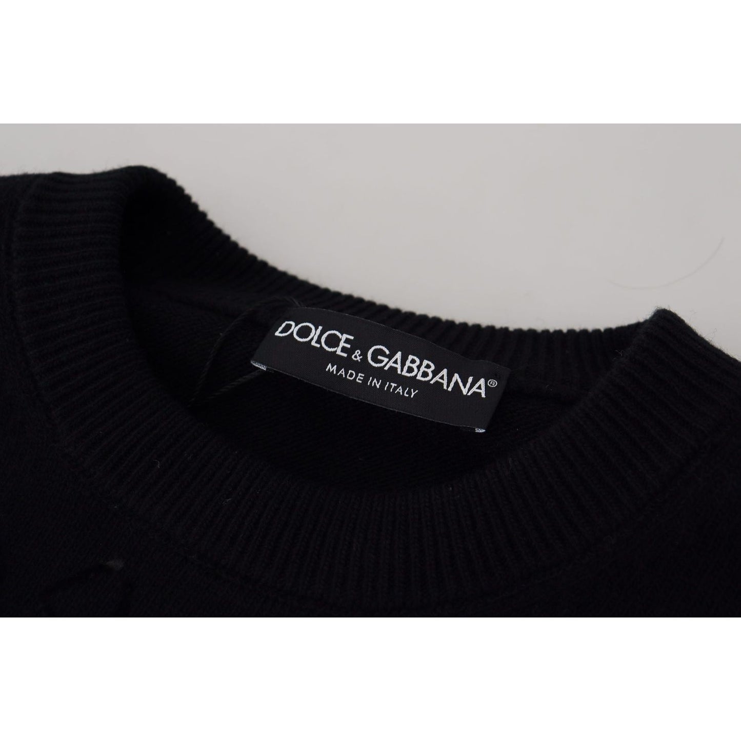 Dolce & Gabbana Black Wool Logo Pattern Crewneck Pullover Sweater