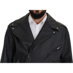 Dolce & Gabbana Elegant Black Leather Biker Jacket Dolce & Gabbana Dark Slate Gray
