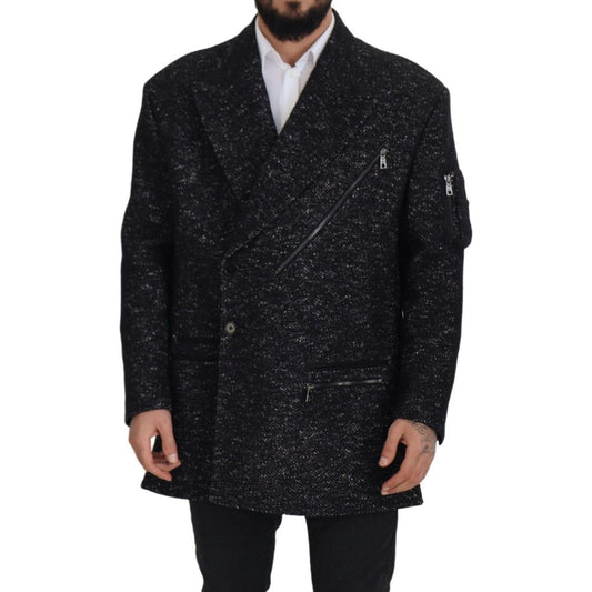 Dolce & Gabbana Black Wool Double Breasted Coat Men Jacket