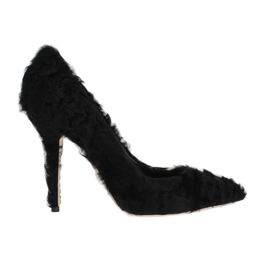 Dolce & Gabbana Black Xiangao Lamb Fur Leather Pumps