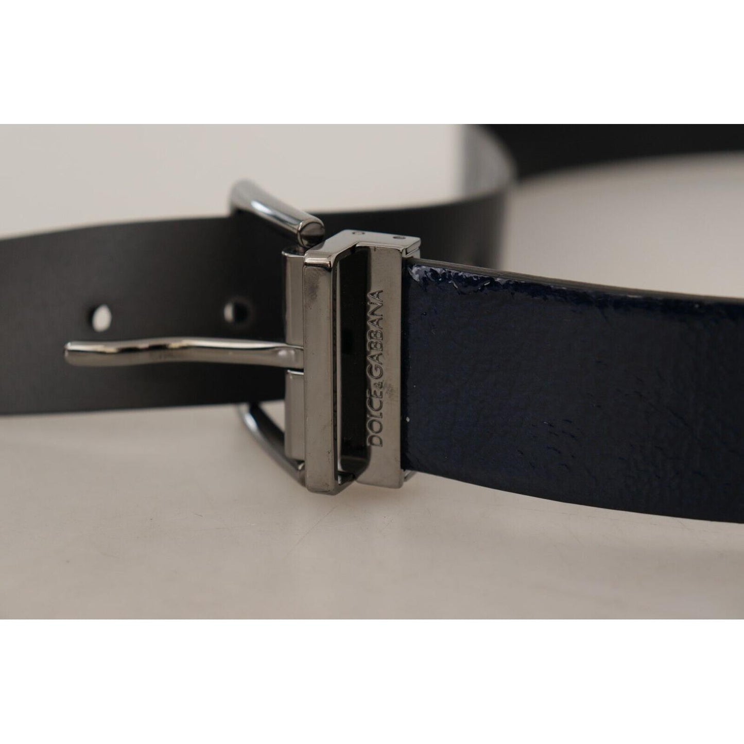 Dolce & Gabbana Blue Patent Leather Vernice Silver Logo Buckle Belt