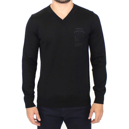 Ermanno Scervino Black Wool Blend V-neck Pullover Sweater