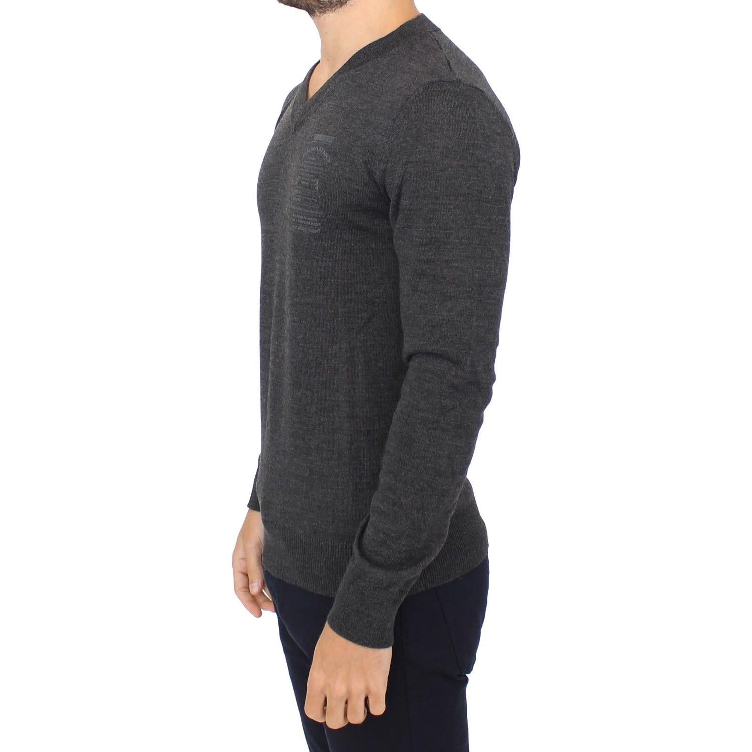 Ermanno Scervino Gray Wool Blend V-neck Pullover Sweater