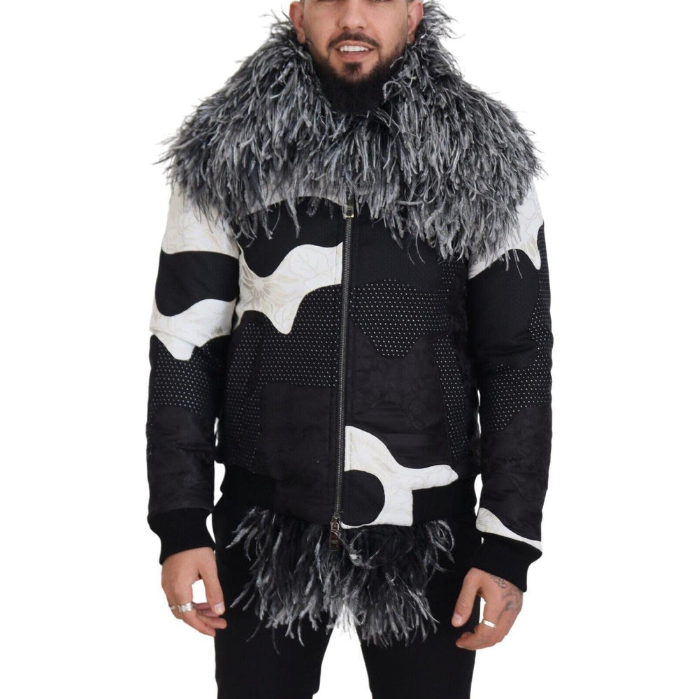 Dolce & Gabbana Black White Fur Shearling Full Zip Jacket JKT3425 - 52