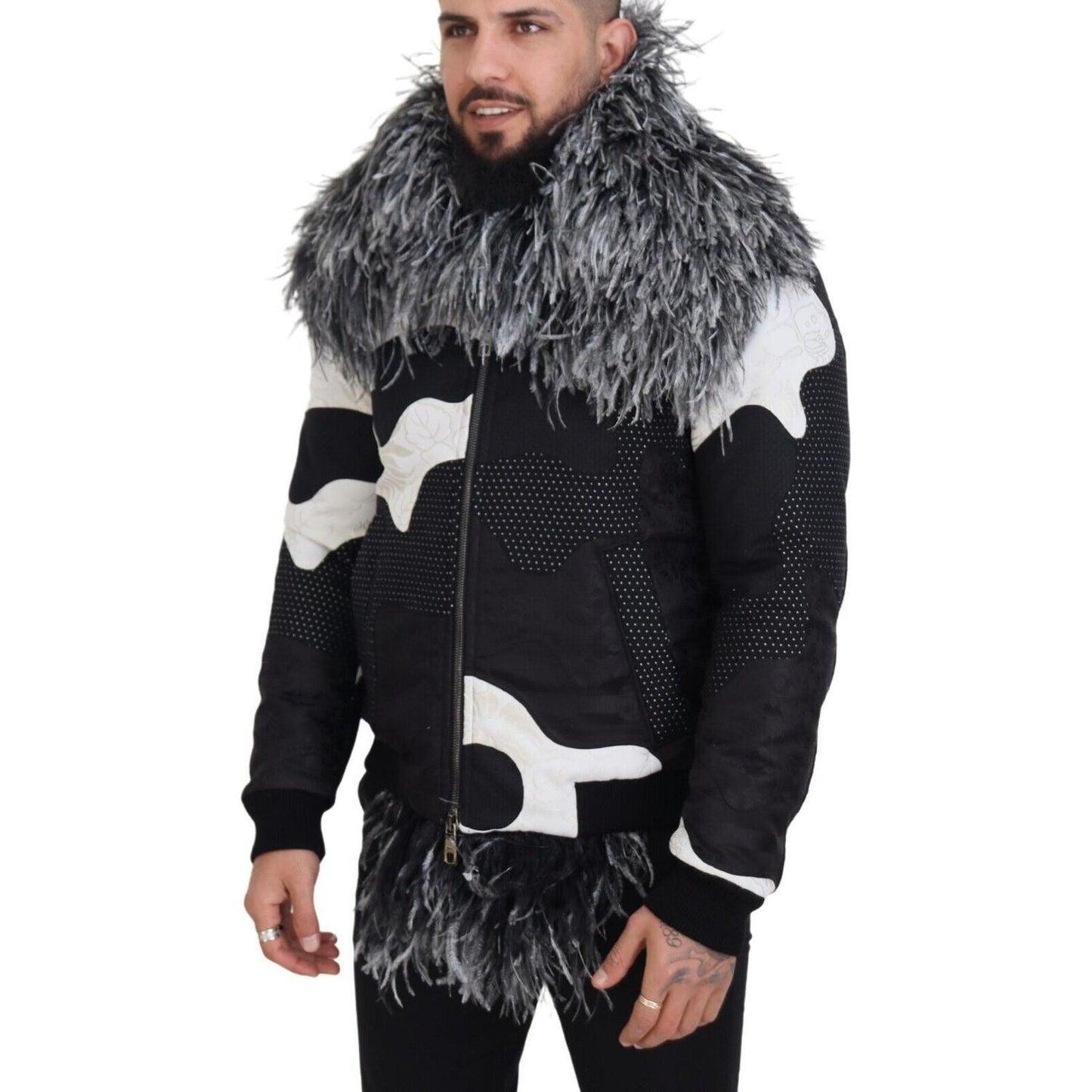 Dolce & Gabbana Black White Fur Shearling Full Zip Jacket JKT3425 - 52
