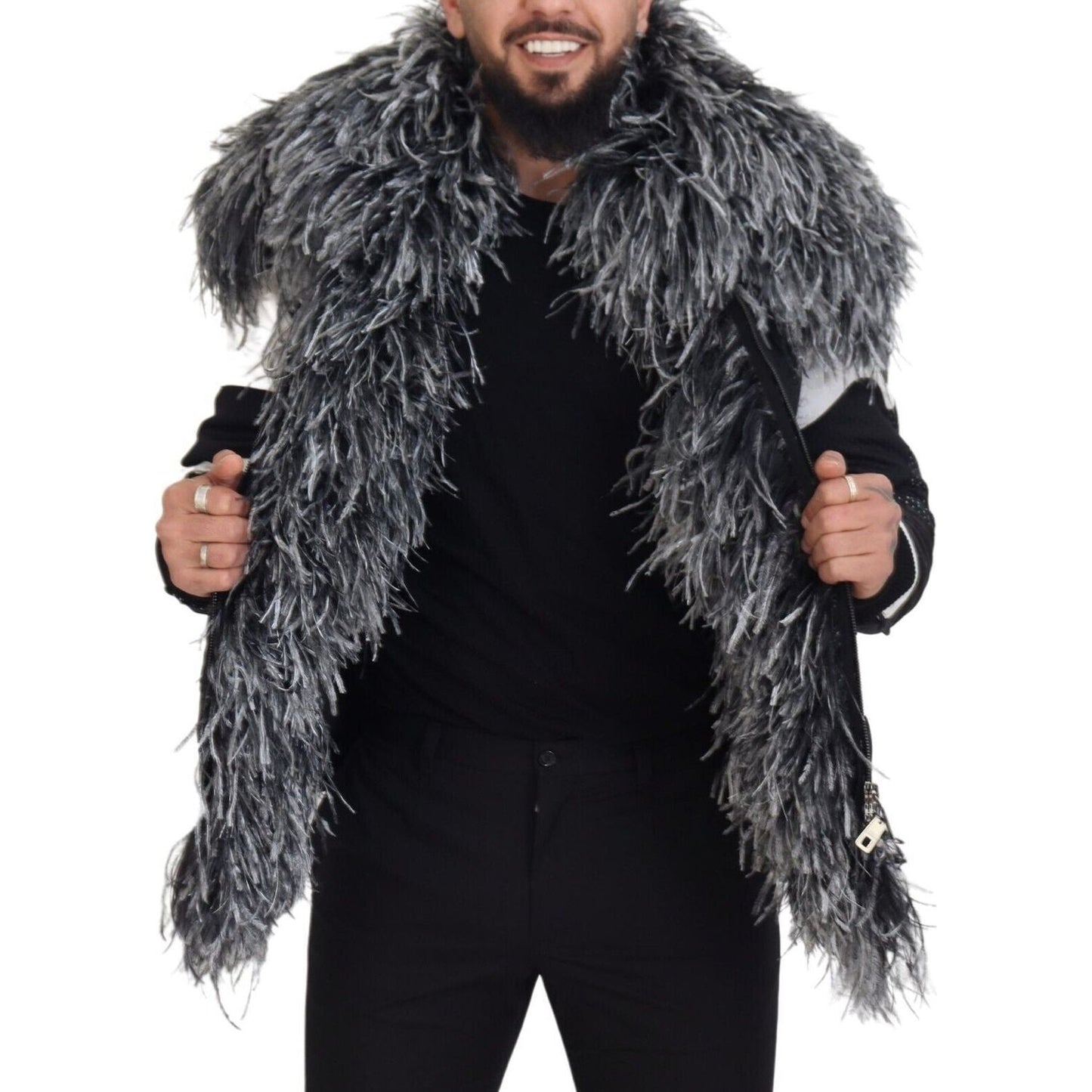 Dolce & Gabbana Black White Fur Shearling Full Zip Jacket JKT3425 - 52