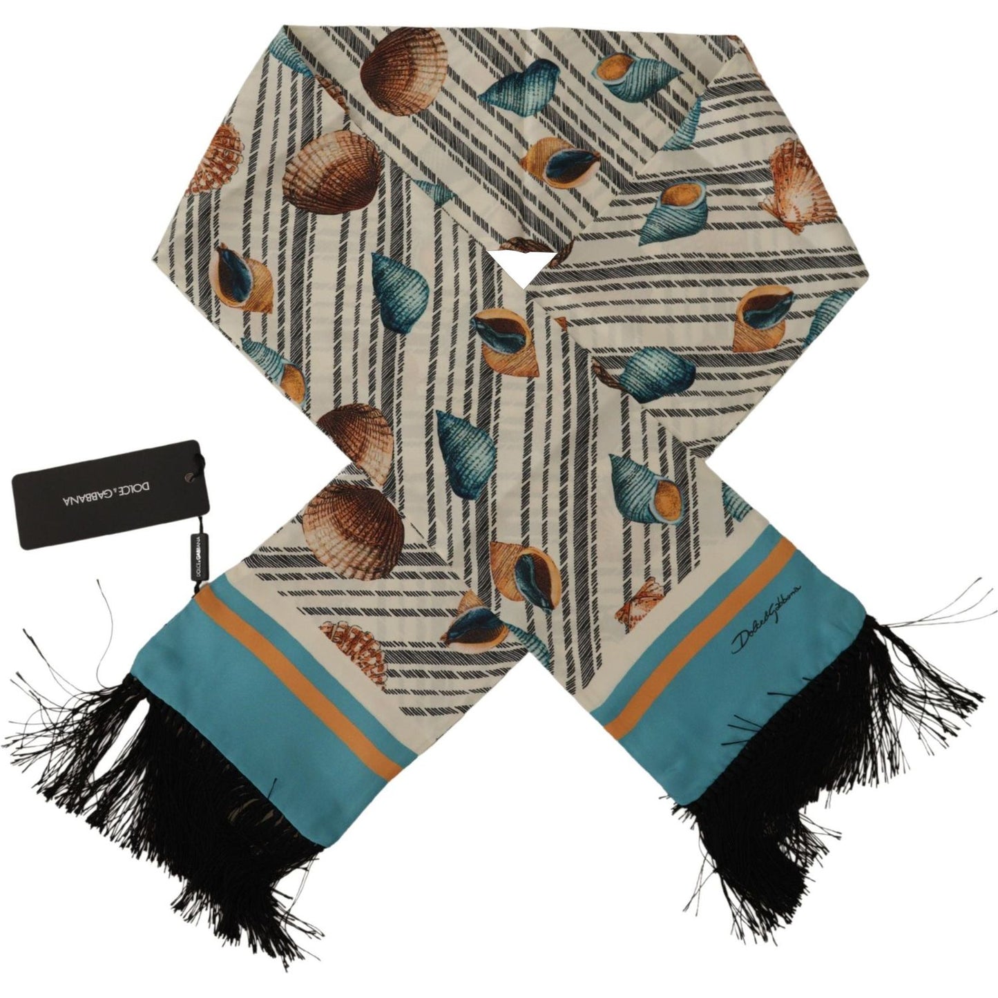 Dolce & Gabbana Multicolor Seashells DG Print Silk Shawl Fringe Scarf MS6210