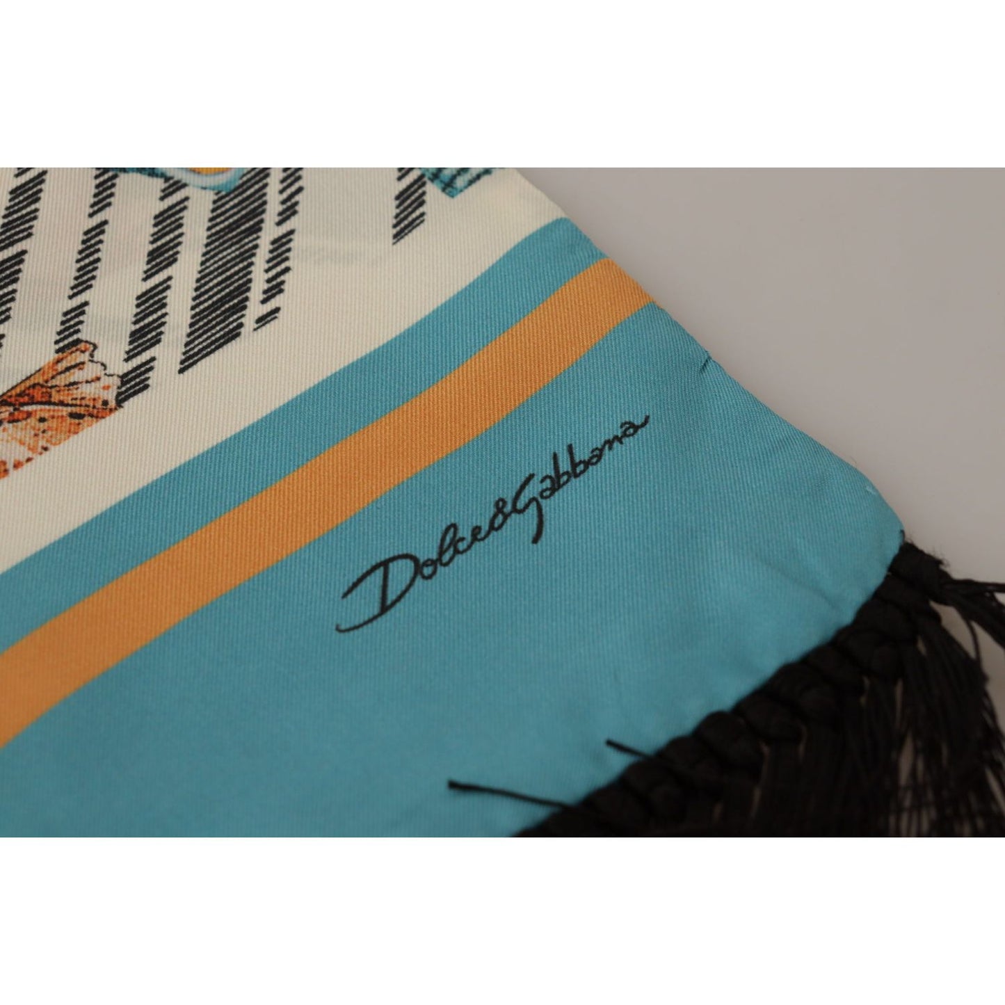 Dolce & Gabbana Multicolor Seashells DG Print Silk Shawl Fringe Scarf MS6210