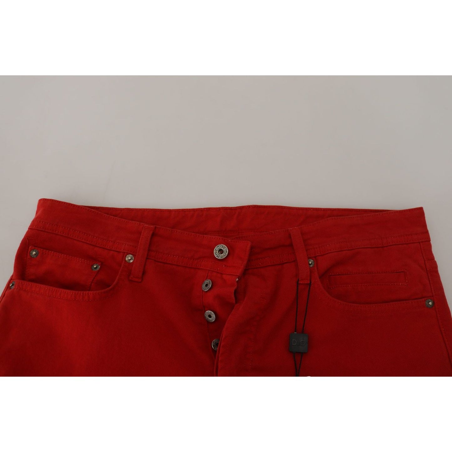 Dolce & Gabbana Red Cotton Straight Fit Men Denim Jeans