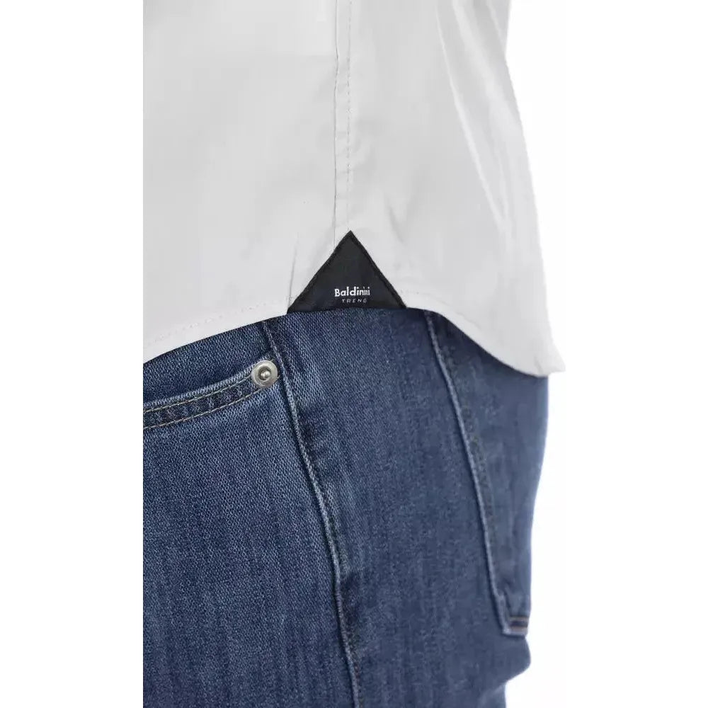 Baldinini Trend Gray Cotton Men Shirt Baldinini Trend Light Gray