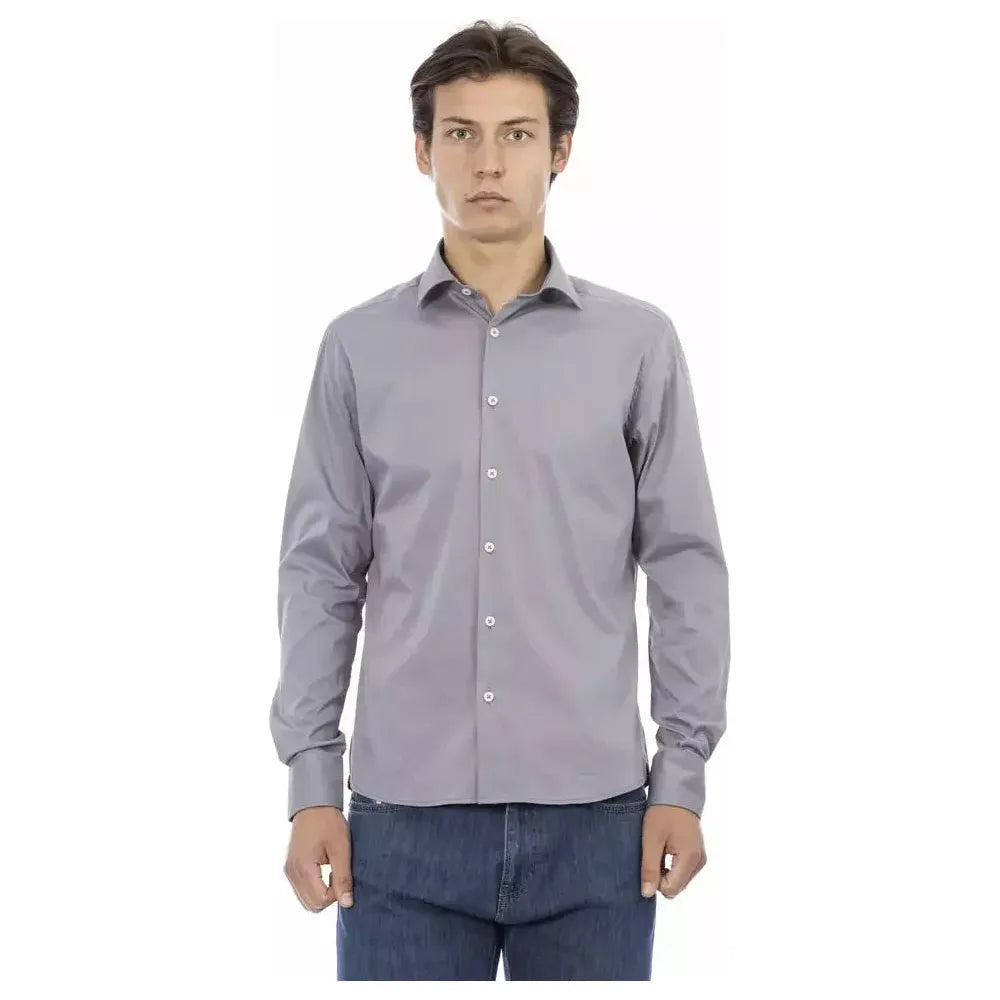 Baldinini Trend Gray Cotton Men Shirt Baldinini Trend Dark Gray