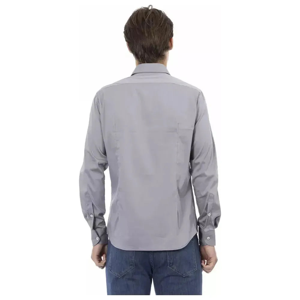 Baldinini Trend Gray Cotton Men Shirt Baldinini Trend Dark Gray