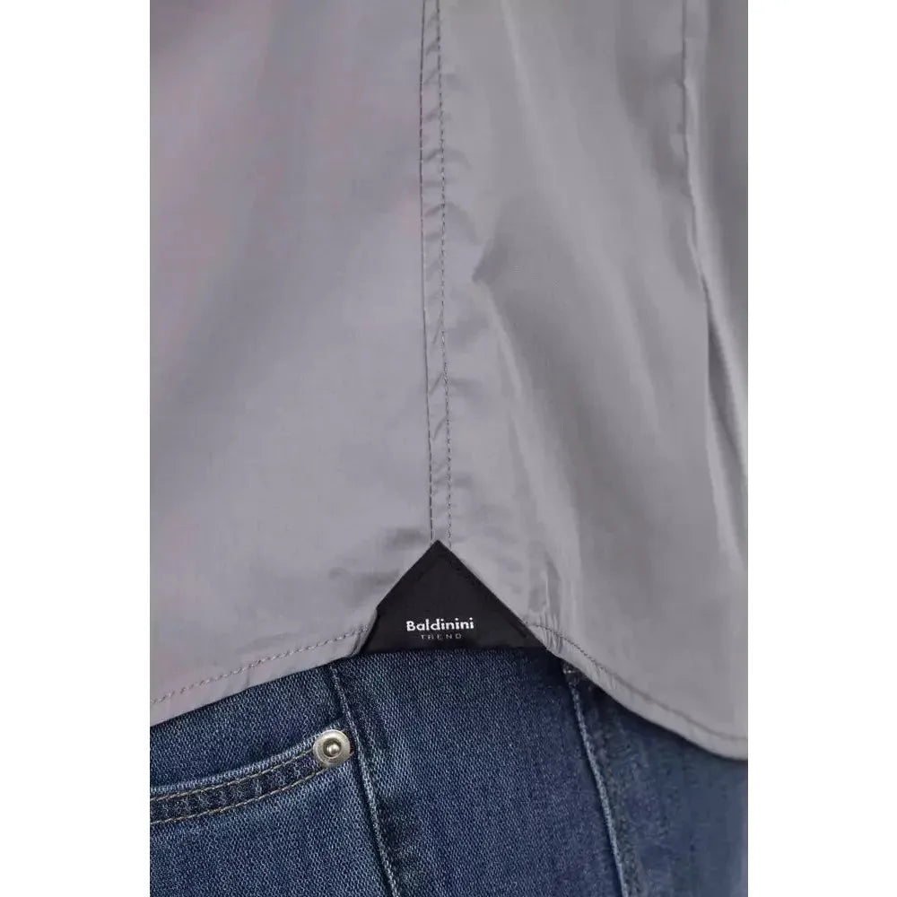 Baldinini Trend Gray Cotton Men Shirt Baldinini Trend Light Slate Gray