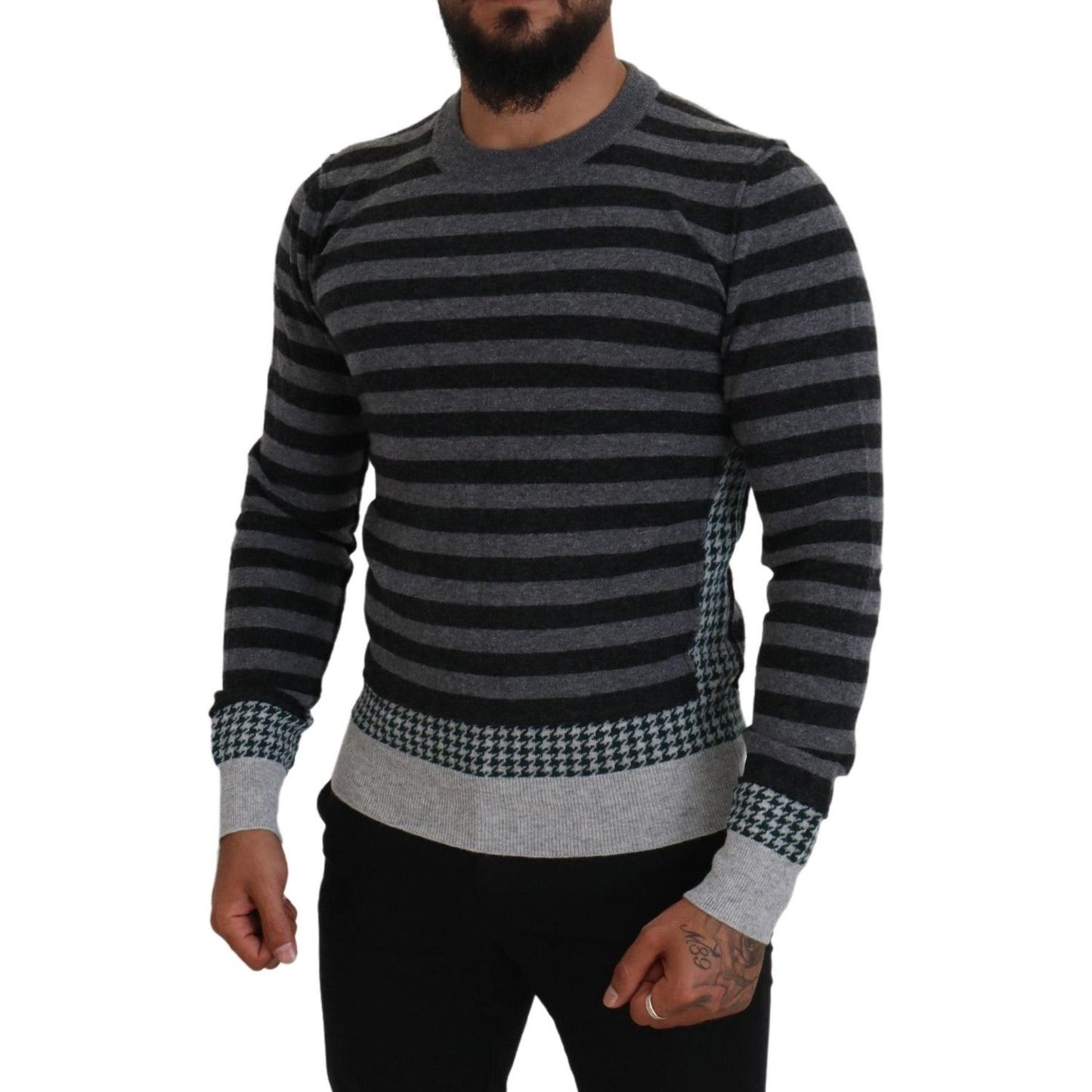 Dolce & Gabbana Black Gray Wool Logo Pullover Sweater TSH83624- 44