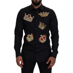Dolce & Gabbana Black Gold Crown Slim Fit Dress Formal Shirt TSH83632- 37
