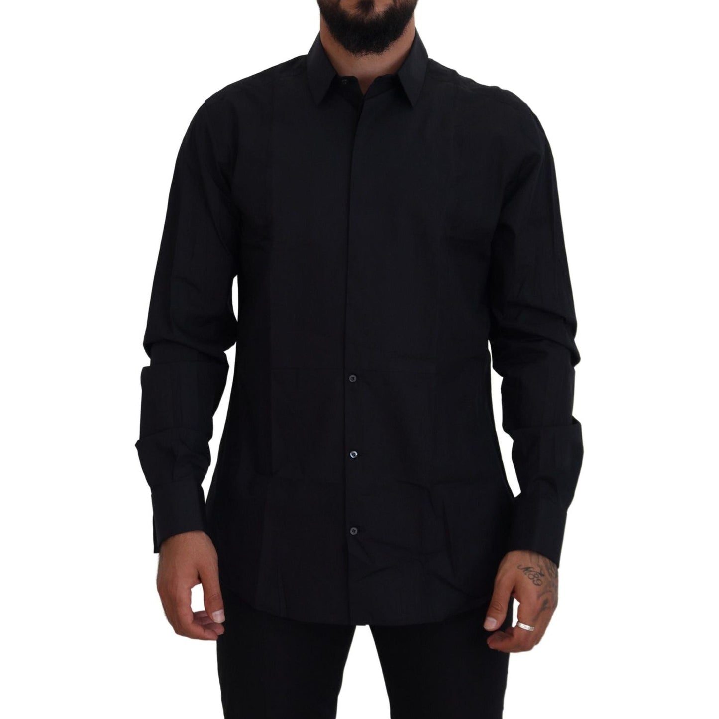 Dolce & Gabbana Black Gold Cotton Slim Fit Dress Mens Shirt TSH83637- 37