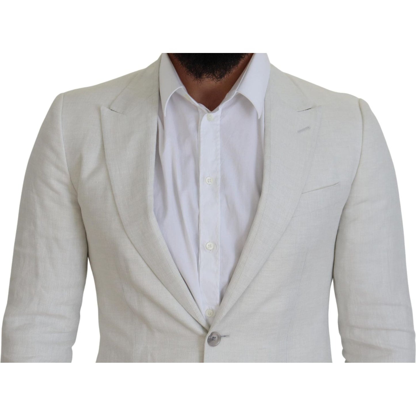 Dolce & Gabbana White Linen Slim Fit Jacket Blazer KOS2102- 44