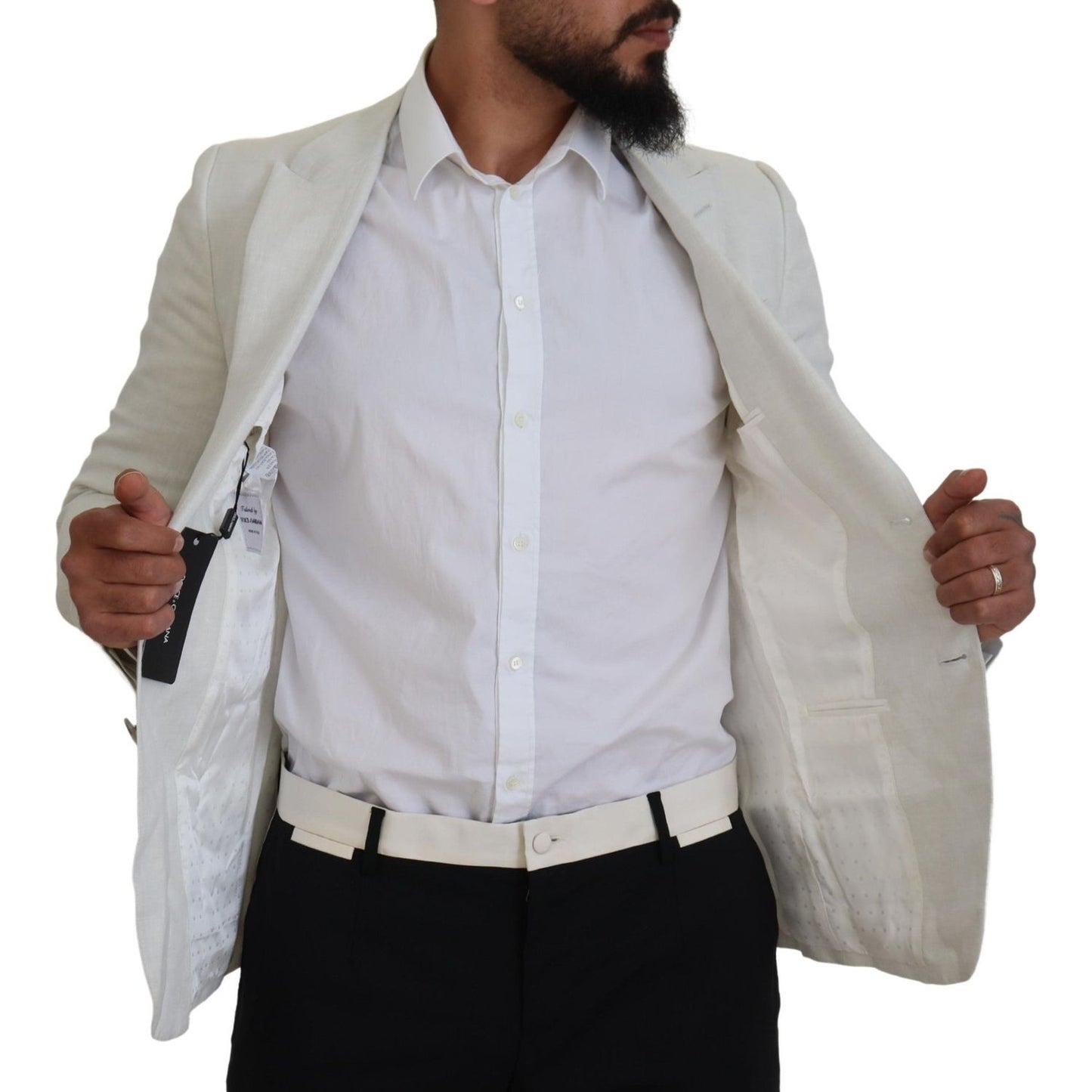 Dolce & Gabbana White Linen Slim Fit Jacket Blazer KOS2102- 44