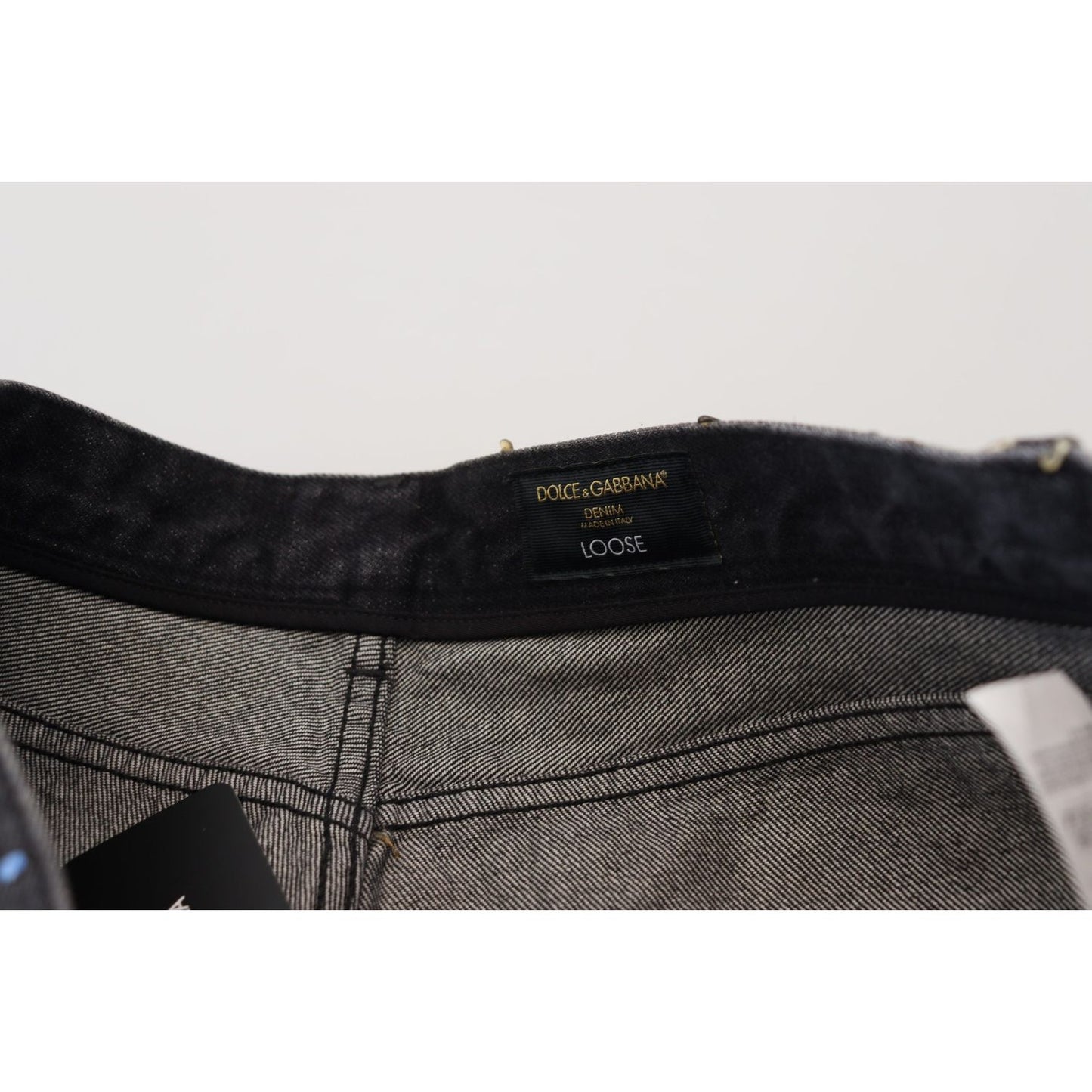Dolce & Gabbana Black Multicolor Print Tattered Denim Jeans PAN73302 - 50