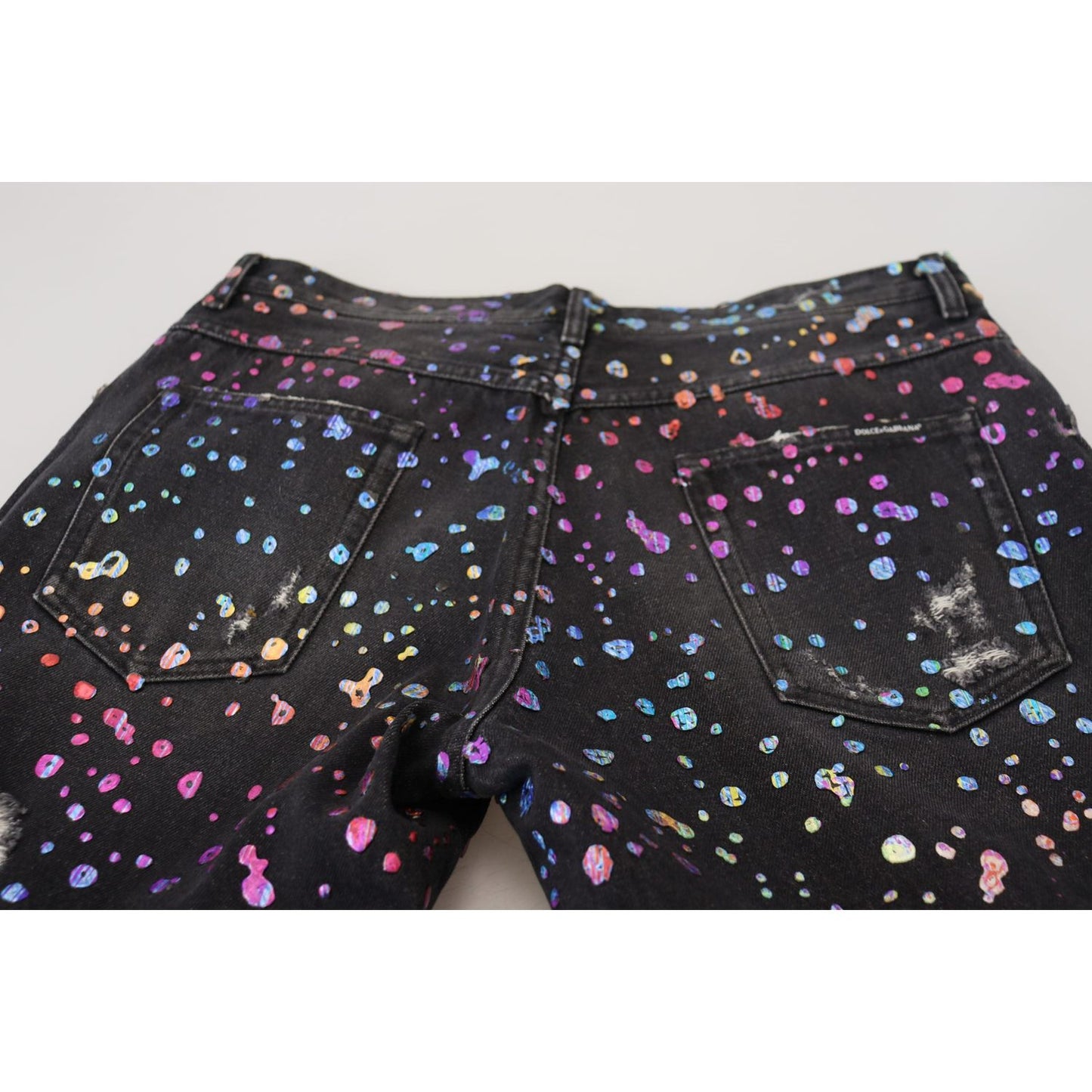 Dolce & Gabbana Black Multicolor Print Tattered Denim Jeans PAN73302 - 50