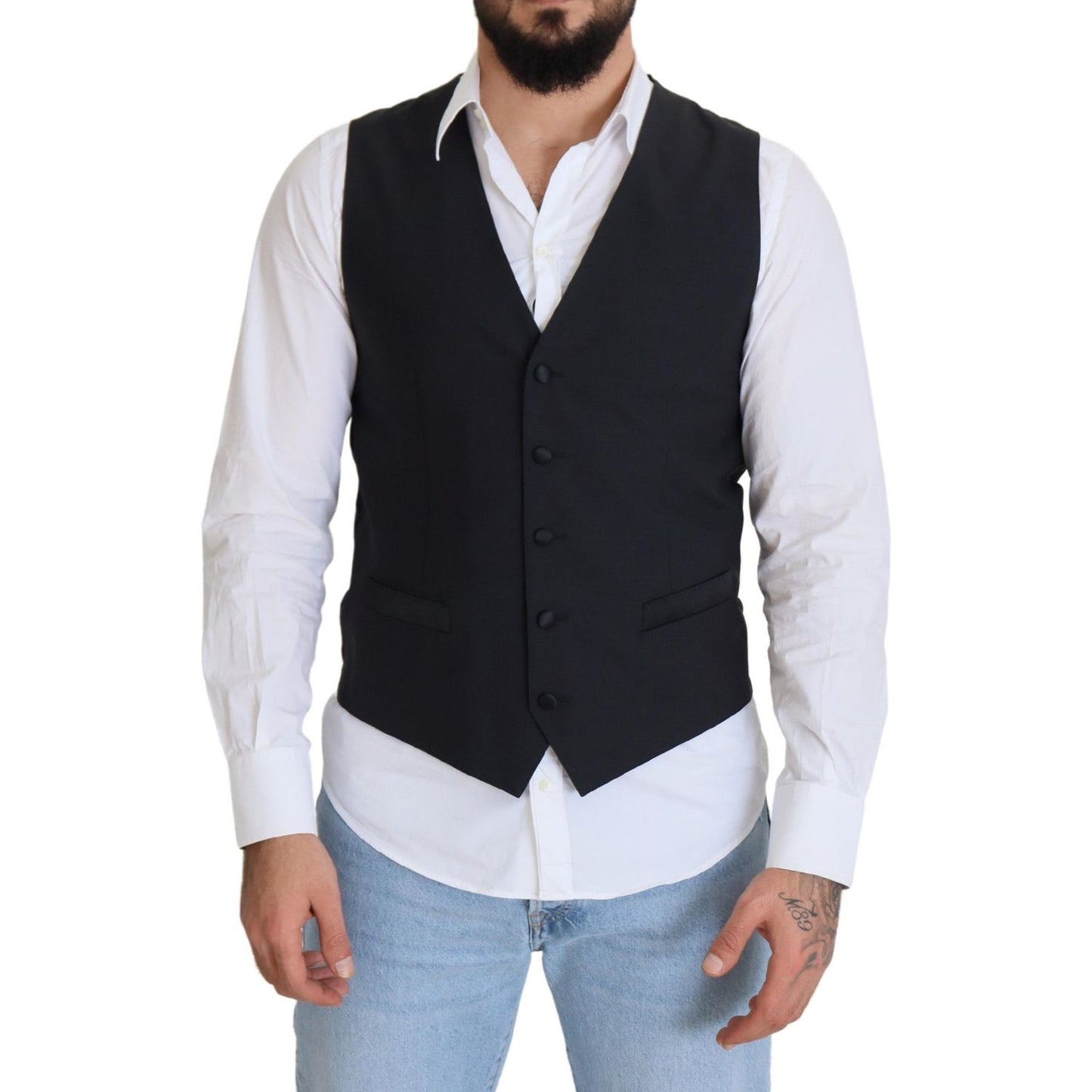 Dolce & Gabbana Black Wool Stretch Waistcoat Formal Vest TSH83023 - 50