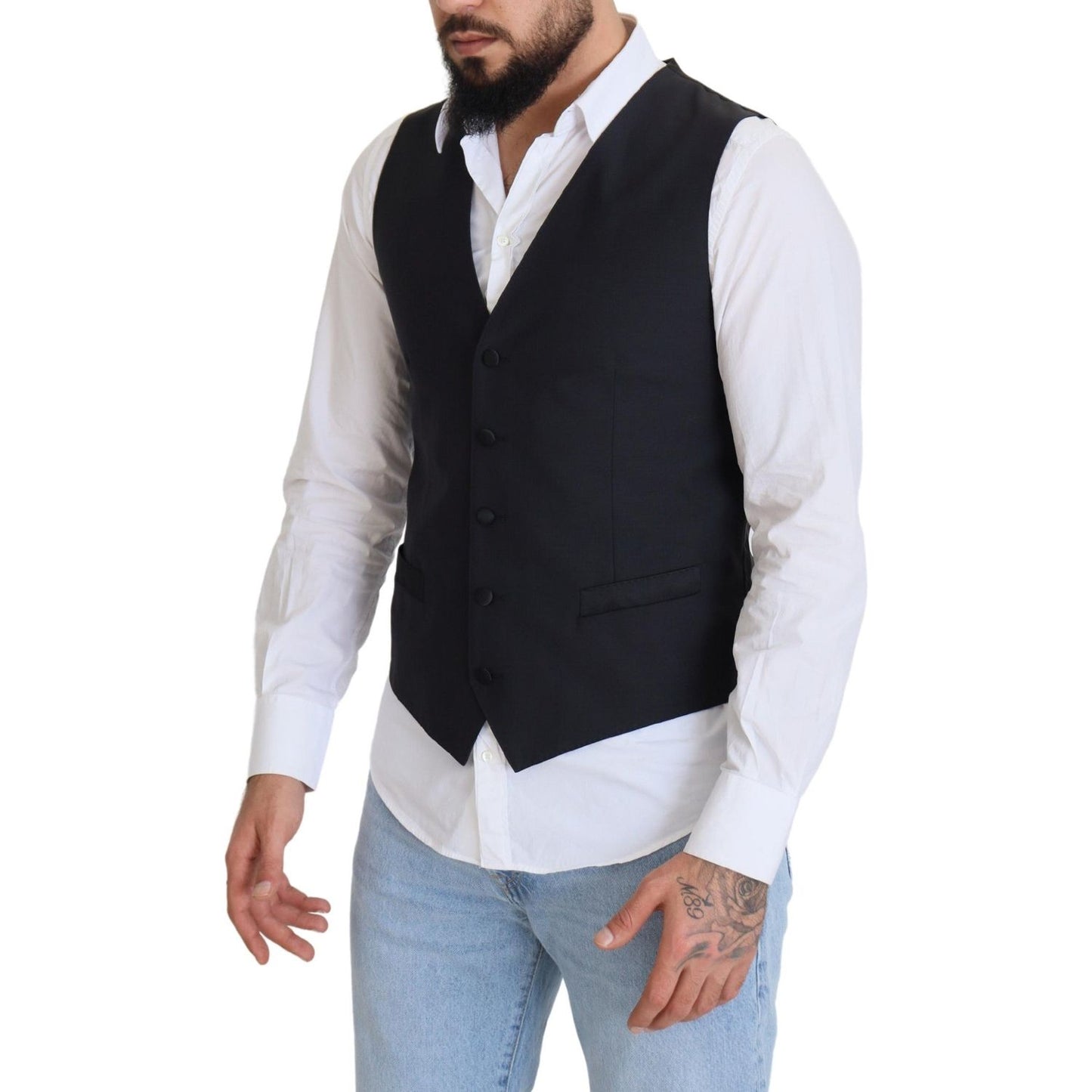 Dolce & Gabbana Black Wool Stretch Waistcoat Formal Vest TSH83023 - 50