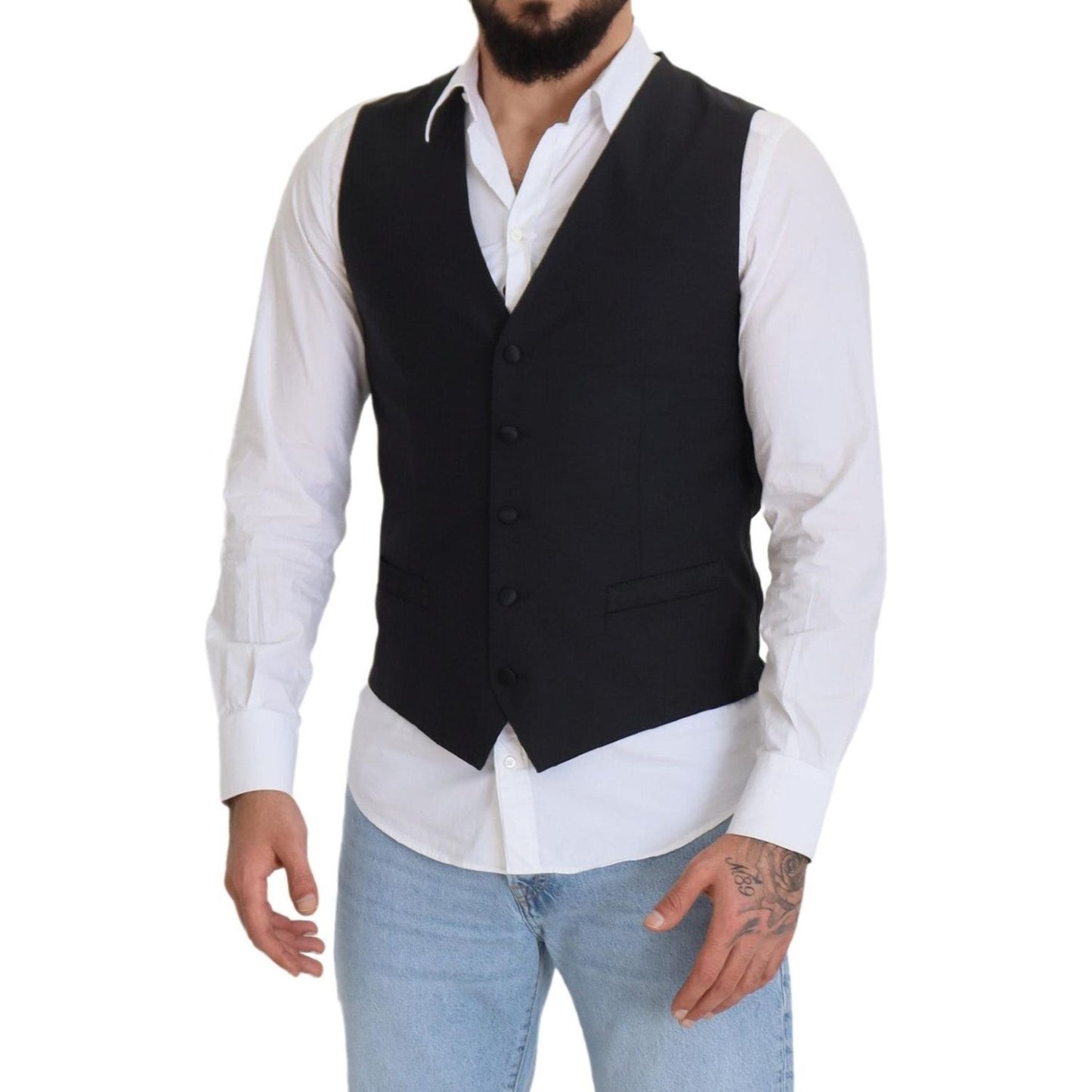 Dolce & Gabbana Black Wool Stretch Waistcoat Formal Vest TSH83023 - 50