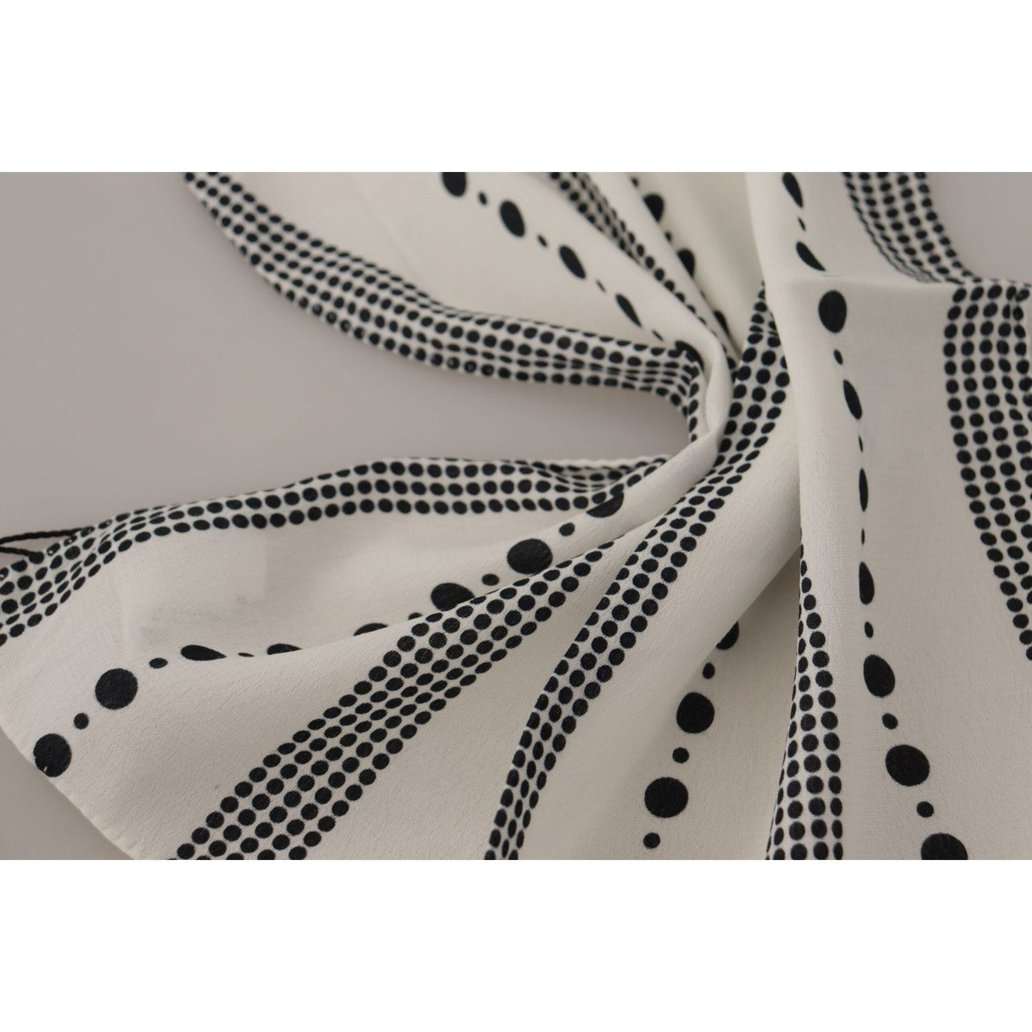 Dolce & Gabbana White Dotted Stripes Square Handkerchief Viscose Scarf MS6350