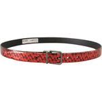 Dolce & Gabbana Red Herringbone Leather Gray Tone Buckle Belt BEL8462-90