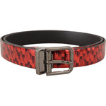 Dolce & Gabbana Red Herringbone Leather Gray Tone Buckle Belt BEL8462-90