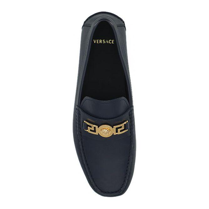 Versace Elegant Navy Blue Calf Leather Loafers 8056204198014