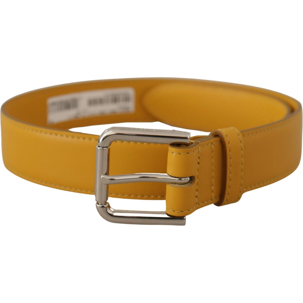 Dolce & Gabbana Yellow Leather Silver Tone Logo Metal Buckle Belt BEL8442 - 60