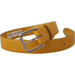 Dolce & Gabbana Yellow Leather Silver Tone Logo Metal Buckle Belt BEL8442 - 60