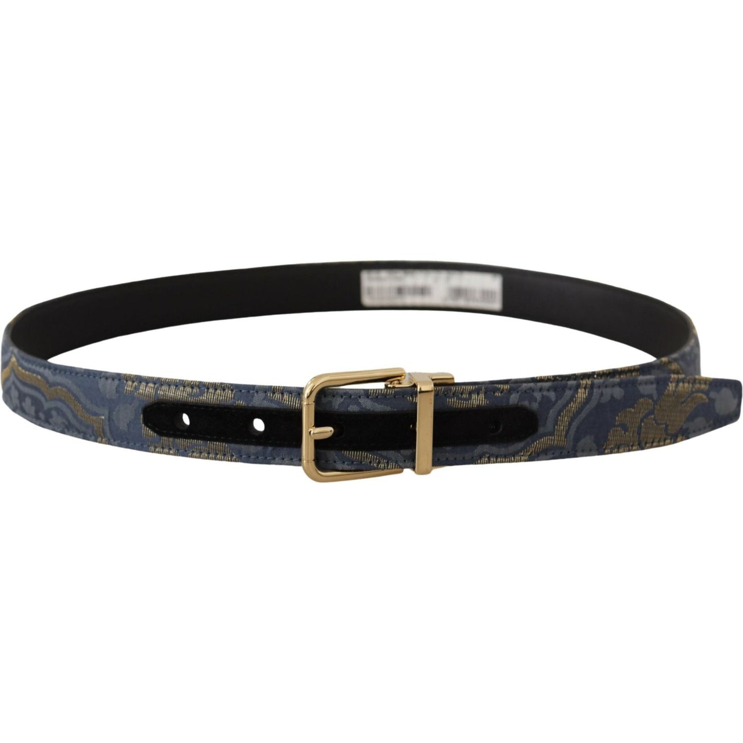 Dolce & Gabbana Navy Blue Jacquard Gold Tone Logo Metal Buckle Belt WMB108 - 75