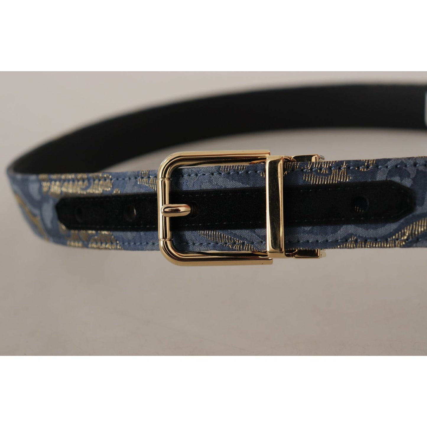 Dolce & Gabbana Navy Blue Jacquard Gold Tone Logo Metal Buckle Belt WMB108 - 75