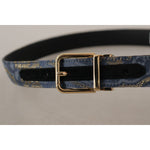 Dolce & Gabbana Navy Blue Jacquard Gold Tone Logo Metal Buckle Belt WMB108 - 75