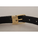 Dolce & Gabbana Navy Blue Jacquard Gold Tone Logo Metal Buckle Belt WMB108 - 75