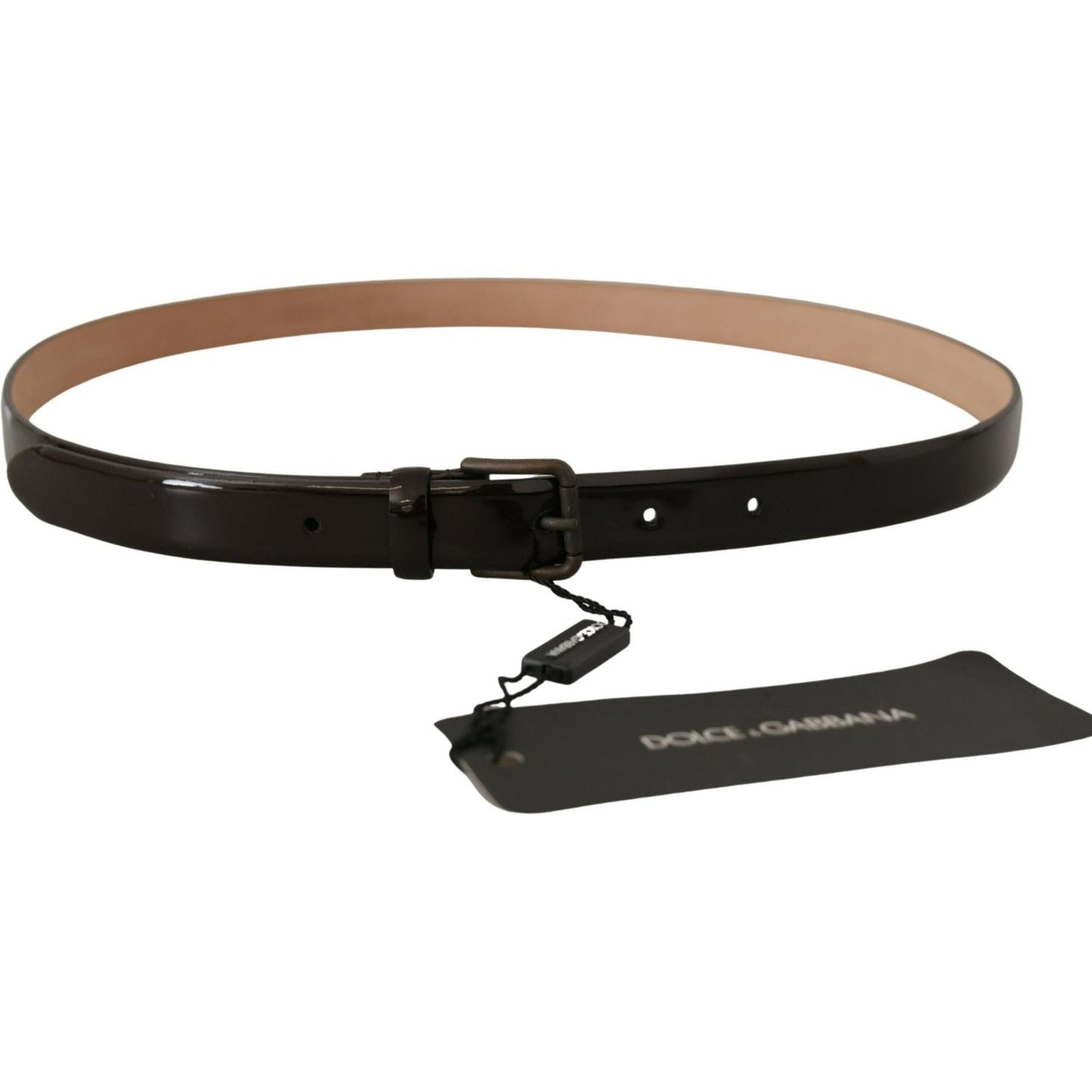 Dolce & Gabbana Black Patent Leather Logo Metal Waist Buckle Belt WMB153 - 90