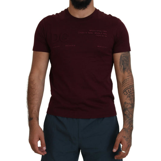 Dolce & Gabbana Maroon Printed Short Sleeves Men T-shirt