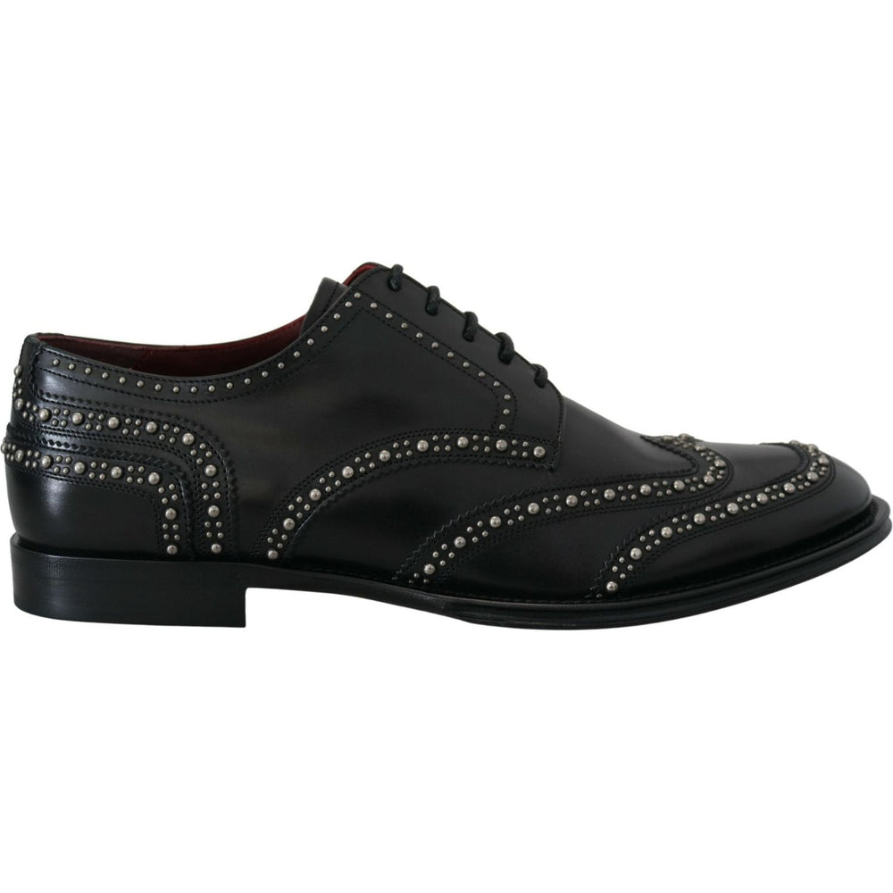 Dolce & Gabbana Black Leather Derby Dress Studded Shoes MV4886- 40.5