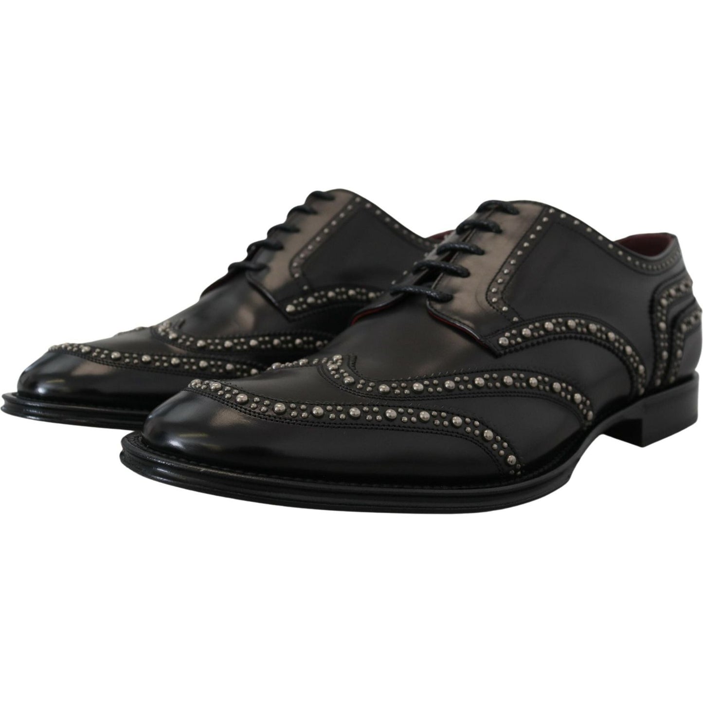 Dolce & Gabbana Black Leather Derby Dress Studded Shoes MV4886- 40.5