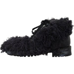 Dolce & Gabbana Black Leather Combat Shearling Boots Shoes MV4924- 42